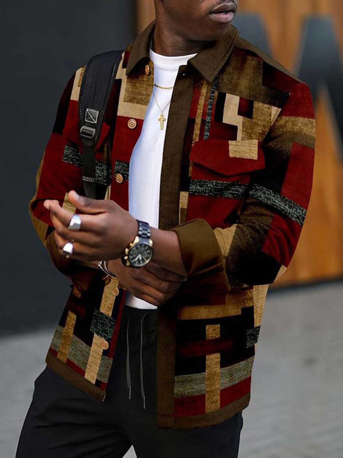 Patchwork Flap Pocket Button Up Jacket