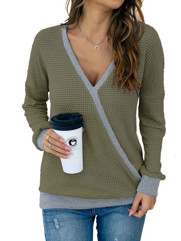 V Neck Wrap Knitted Tops