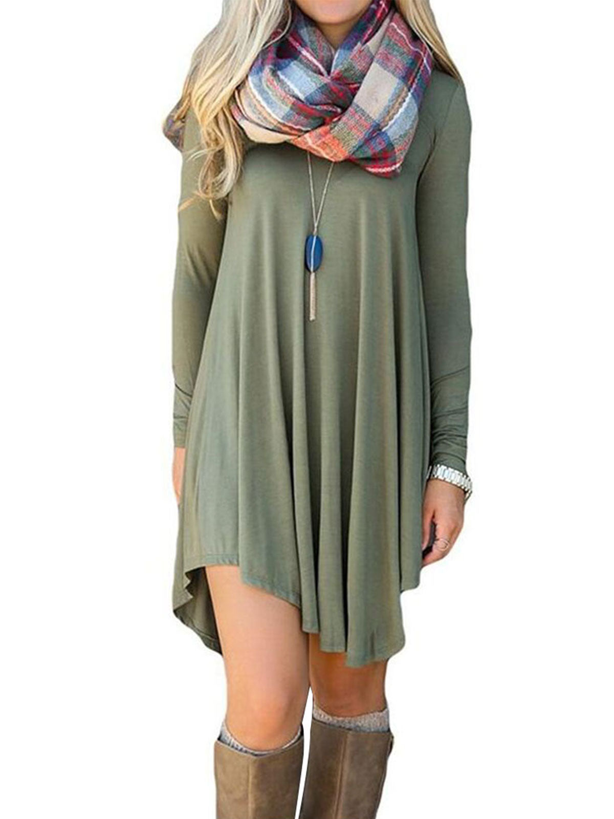 Ruffled Hem Long Sleeve Dress