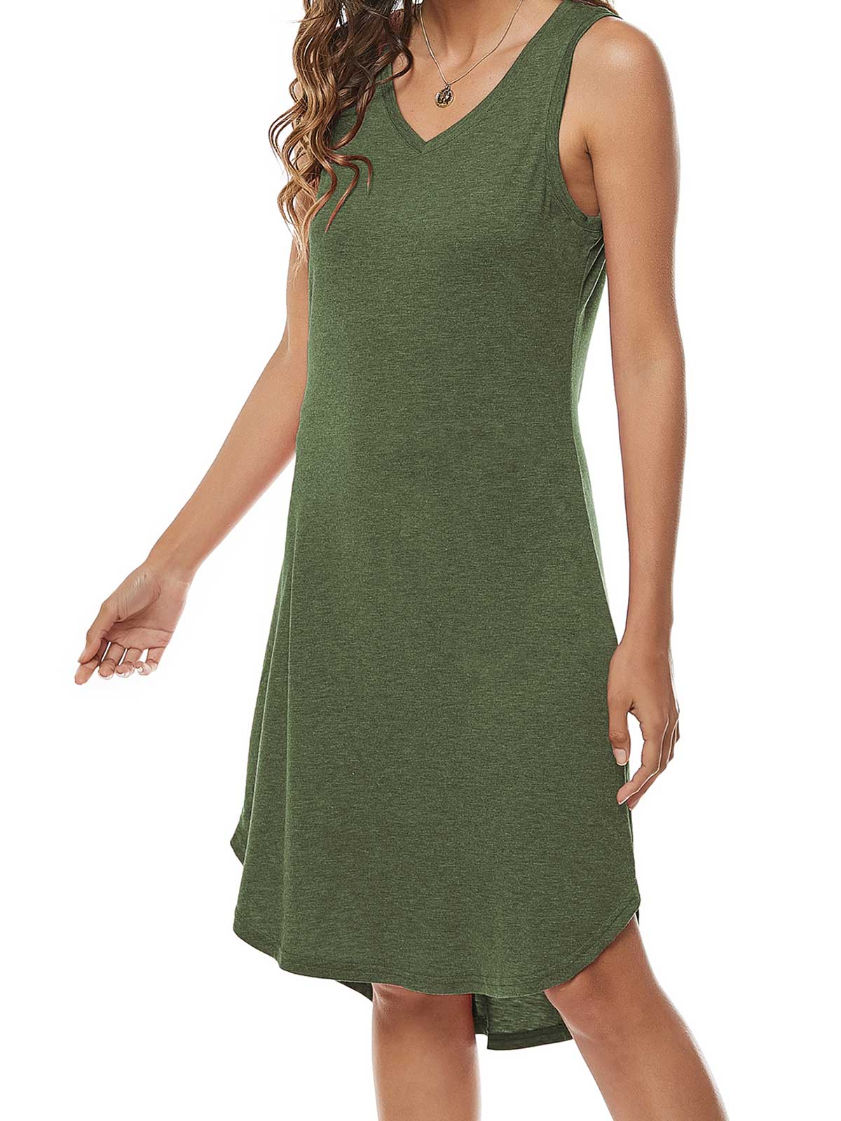 V Neck Sleeveless Midi Dresses