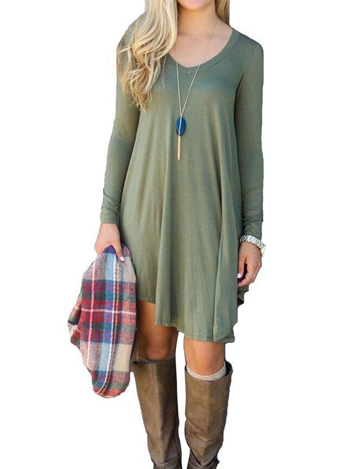 Ruffled Hem Long Sleeve Dress