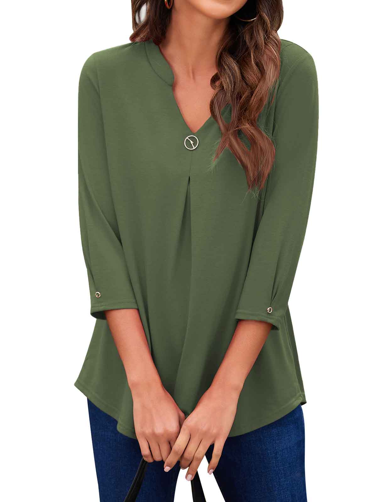 3/4 Sleeve Pleated Plain Tops