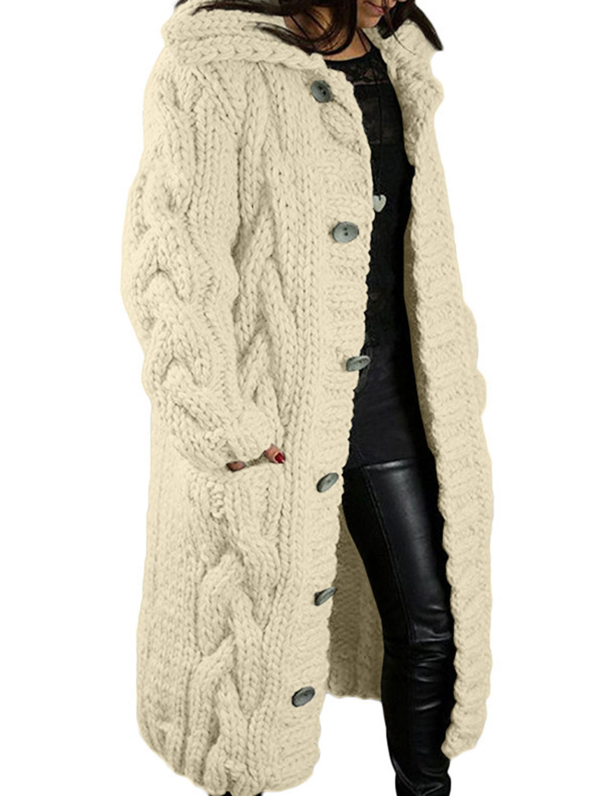 Knitted Thick-Line Cardigan Coat