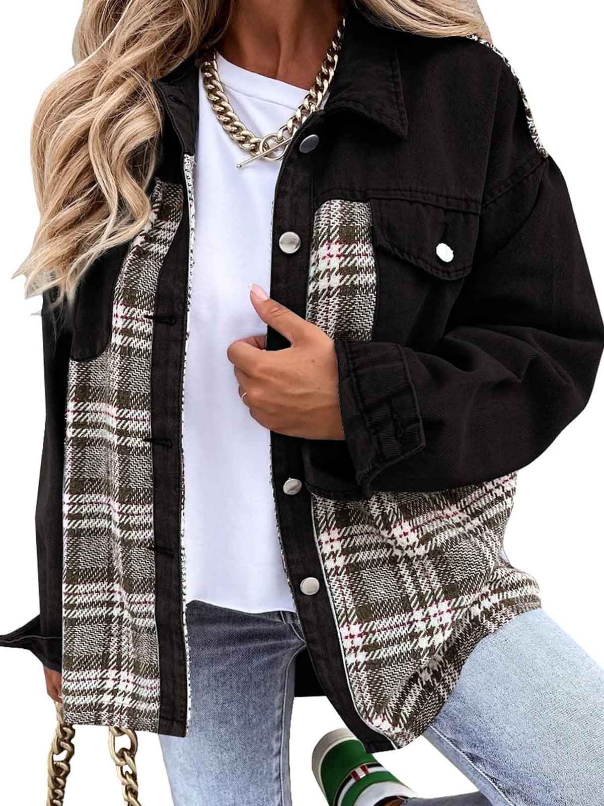 Plaid Button Down Denim Jacket