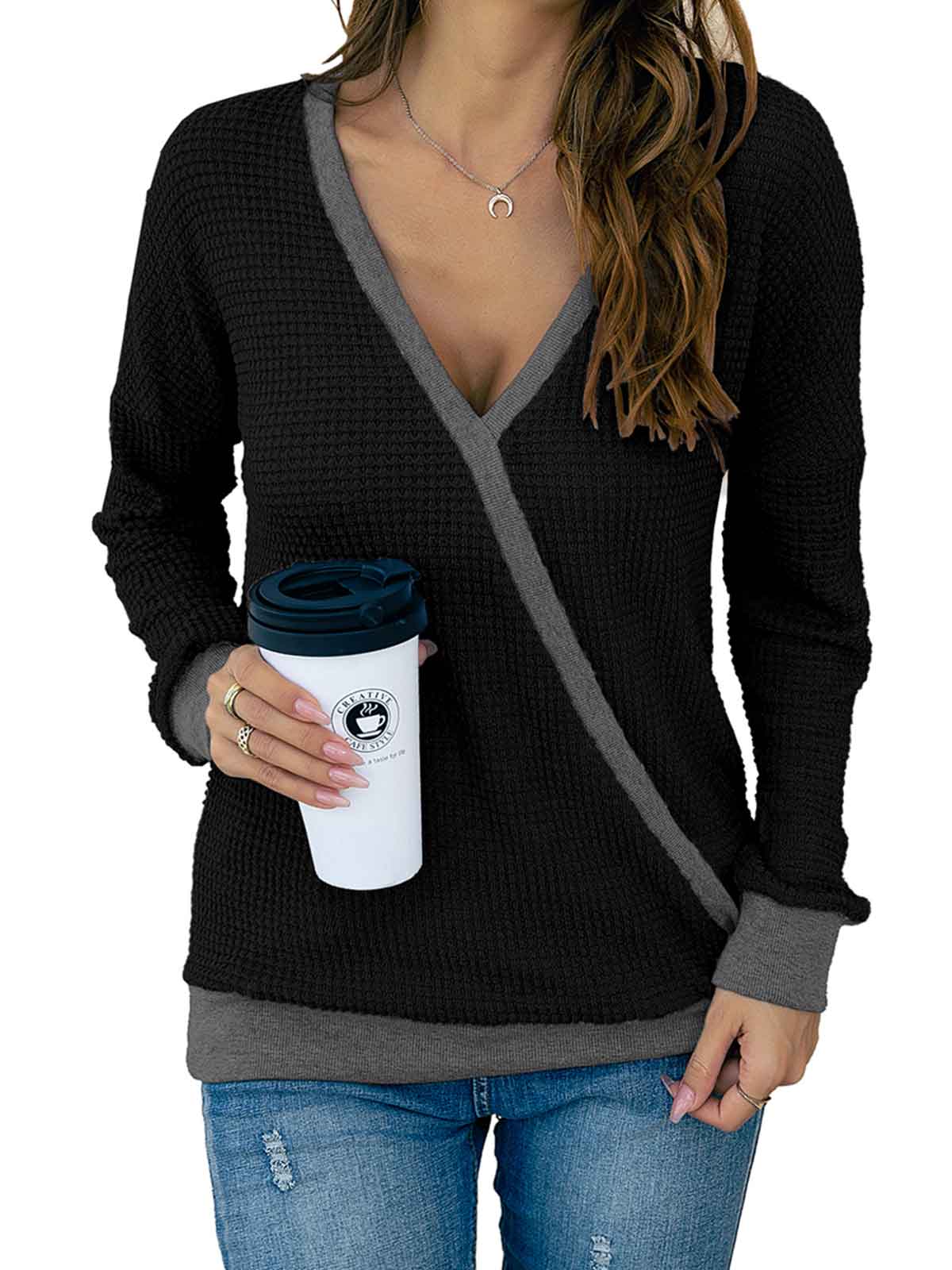 V Neck Wrap Knitted Tops