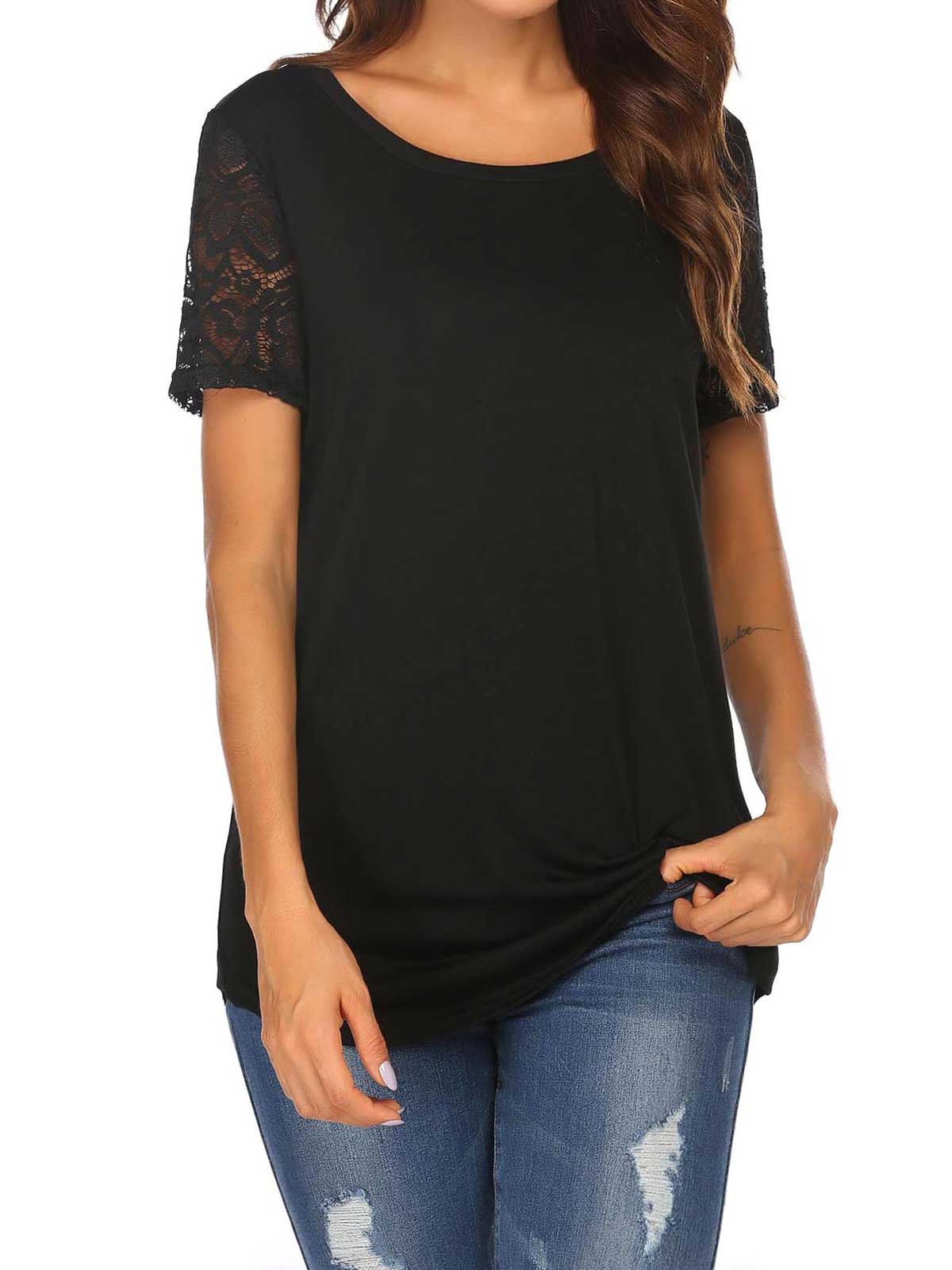 Lace Sleeve Hollow Back T-shirt