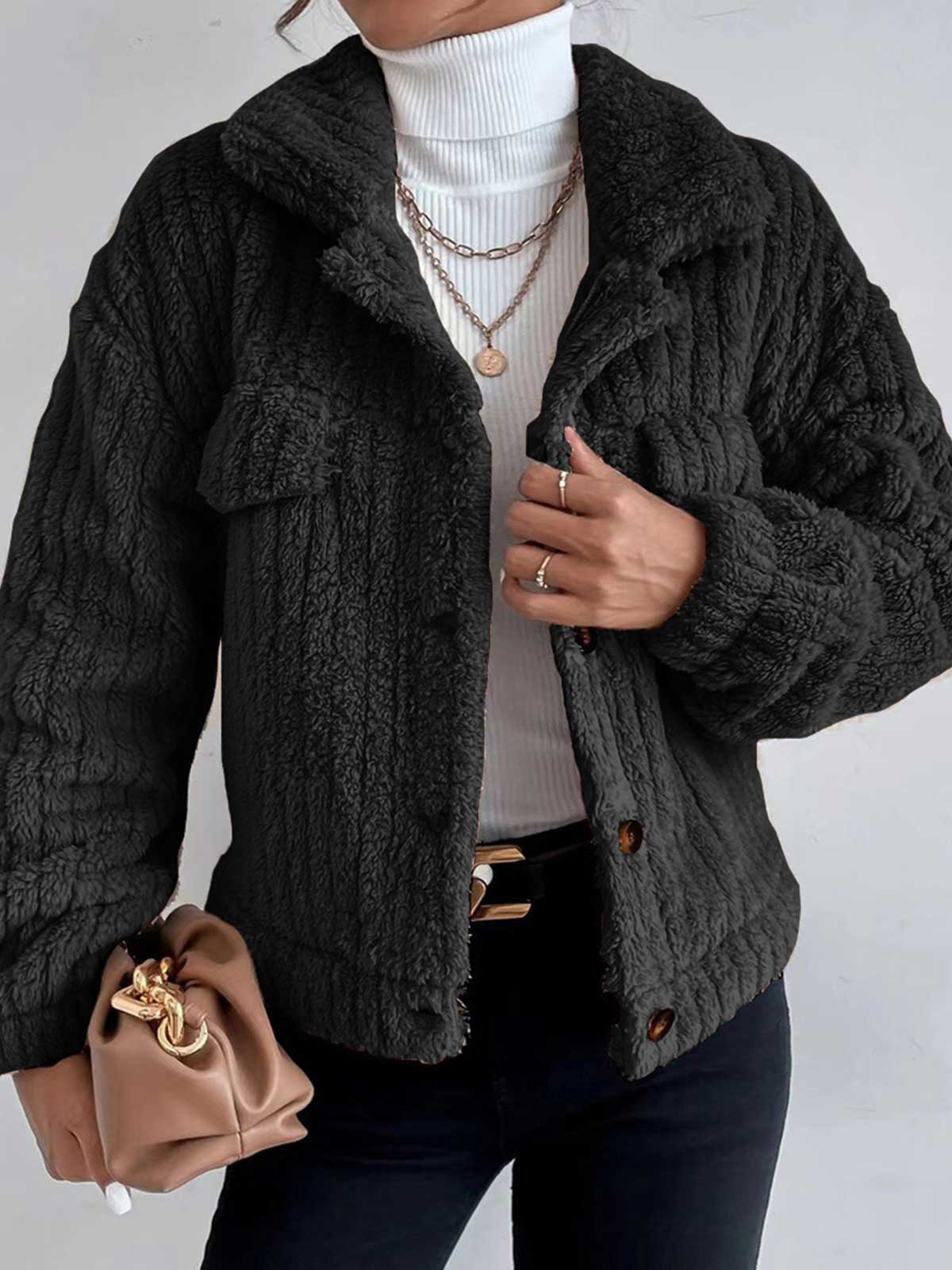 Fluffy Fleece Lapel Button Down Jacket