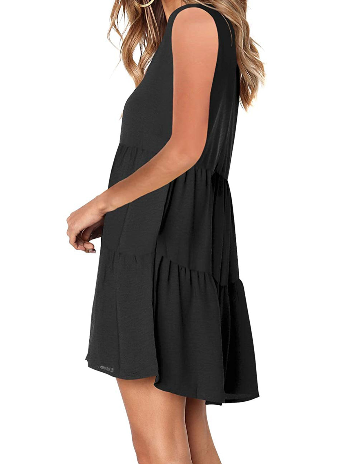 Plain Ruffled V-Neck Dresses