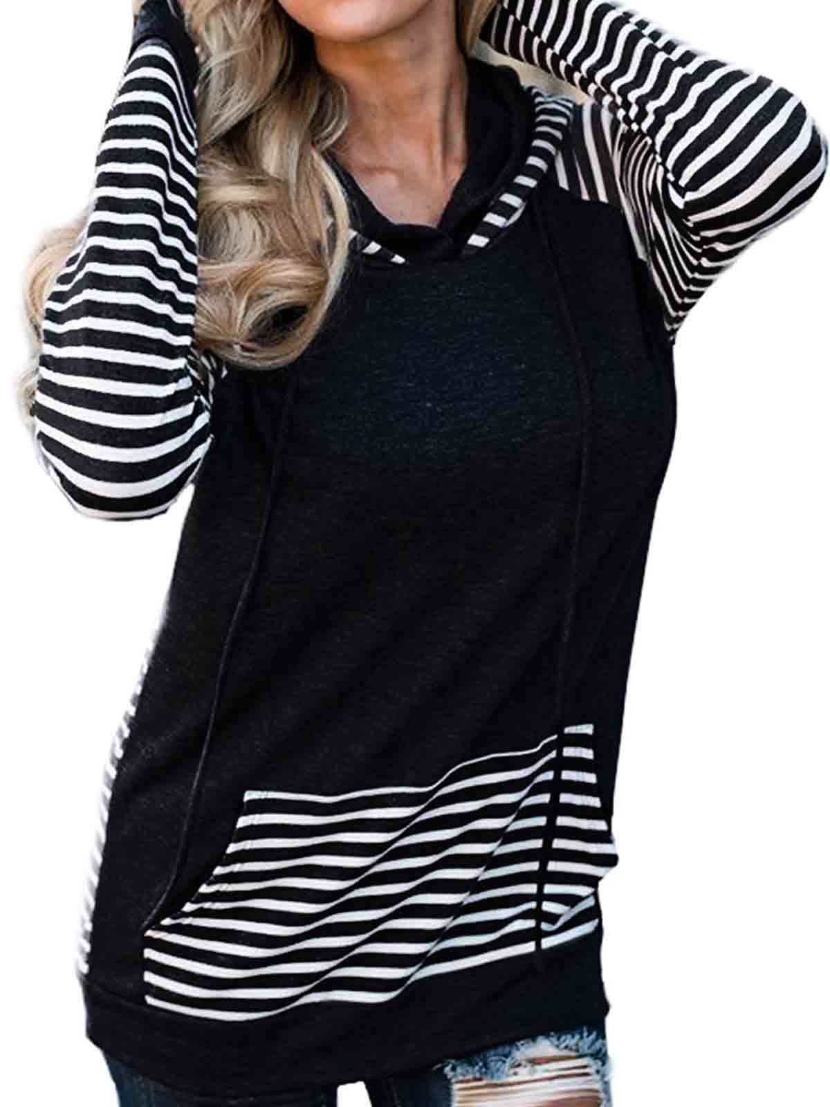 Striped Color Block Hoodie Sweatshirt with Pocket