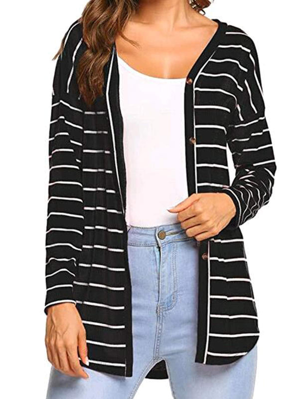 Striped Print Button Down Knit Cardigan