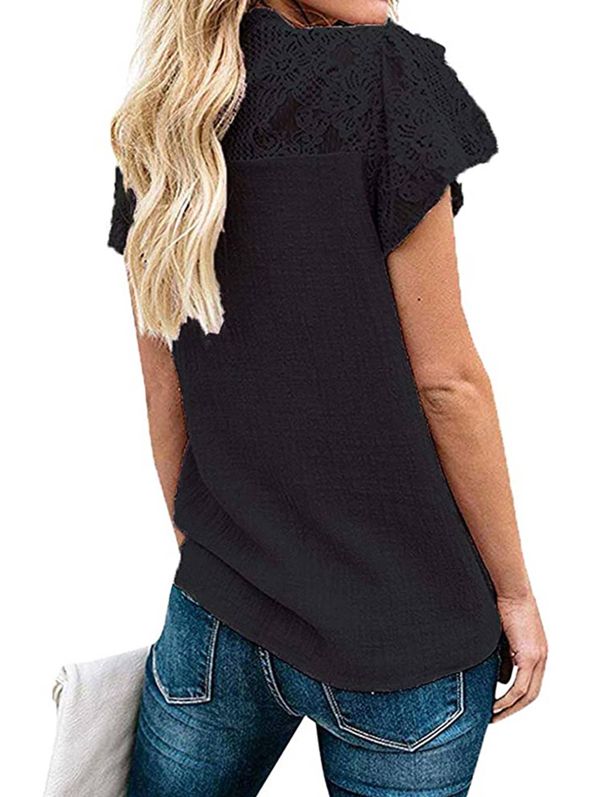 Ruffles Lace Sleeve Plain Tops