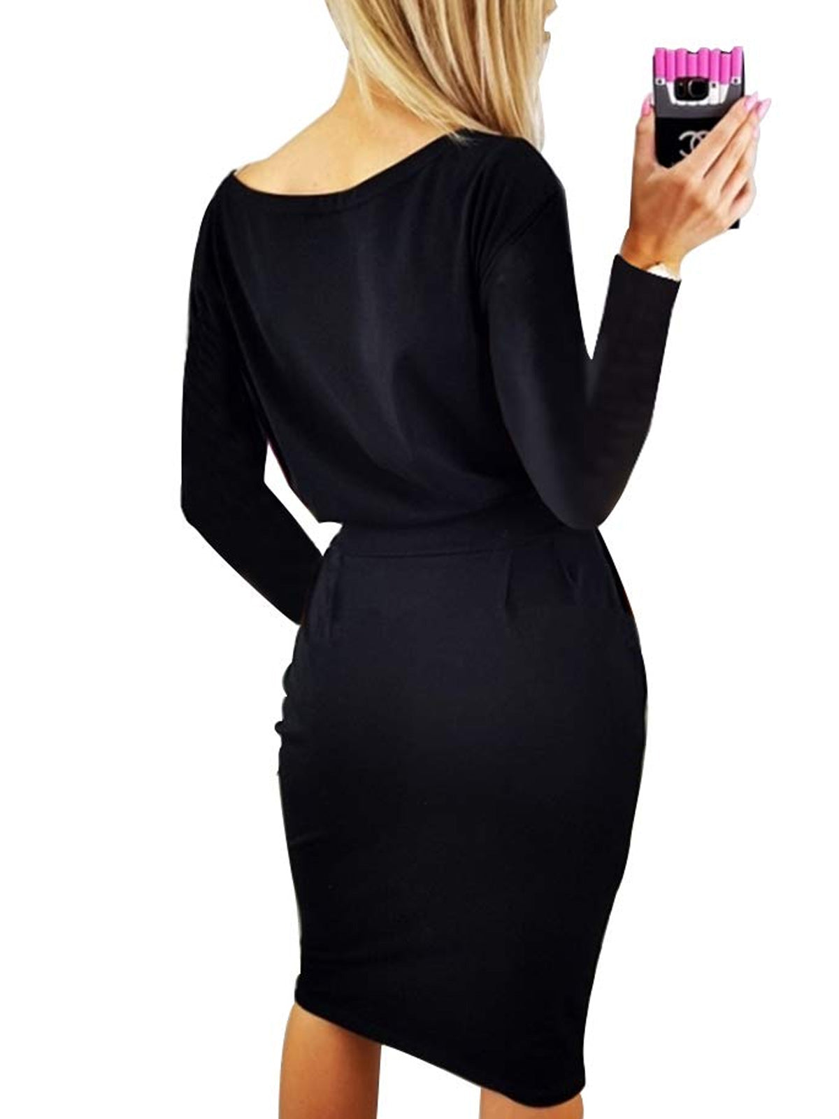 Plain Midi Bodycon Dress with Belt