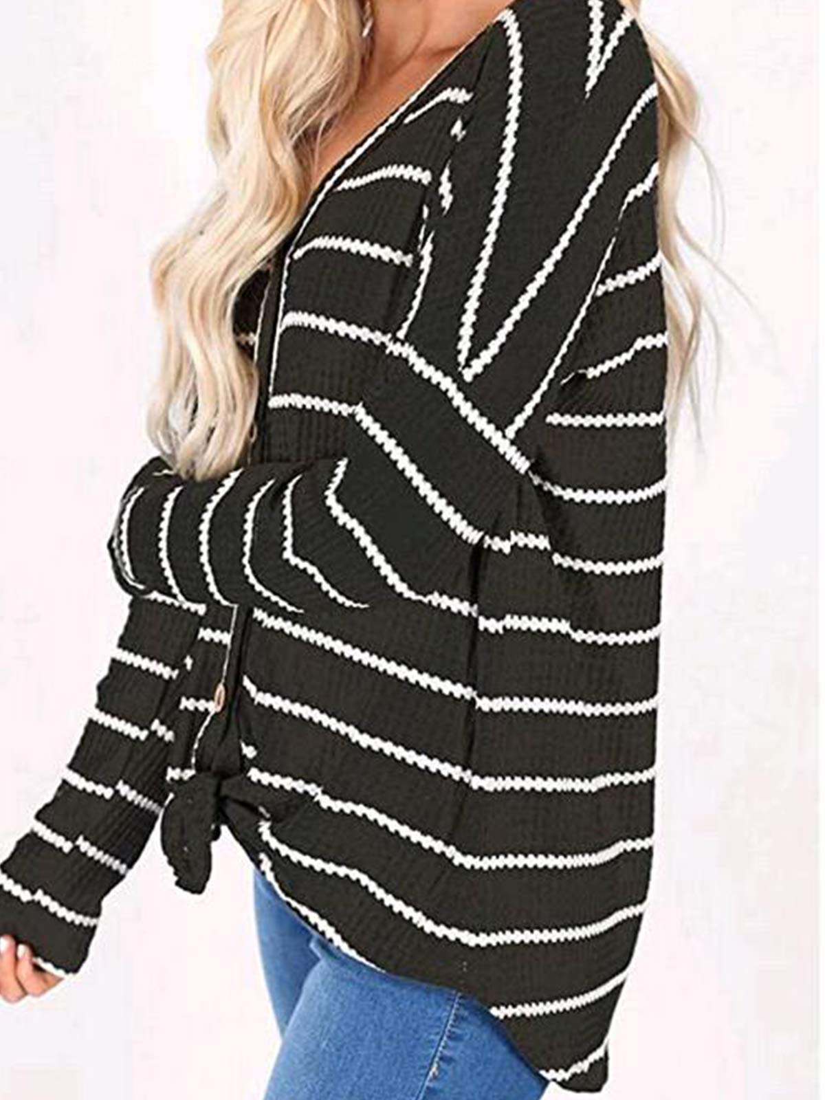 Striped Print Button Down Knit Cardigan