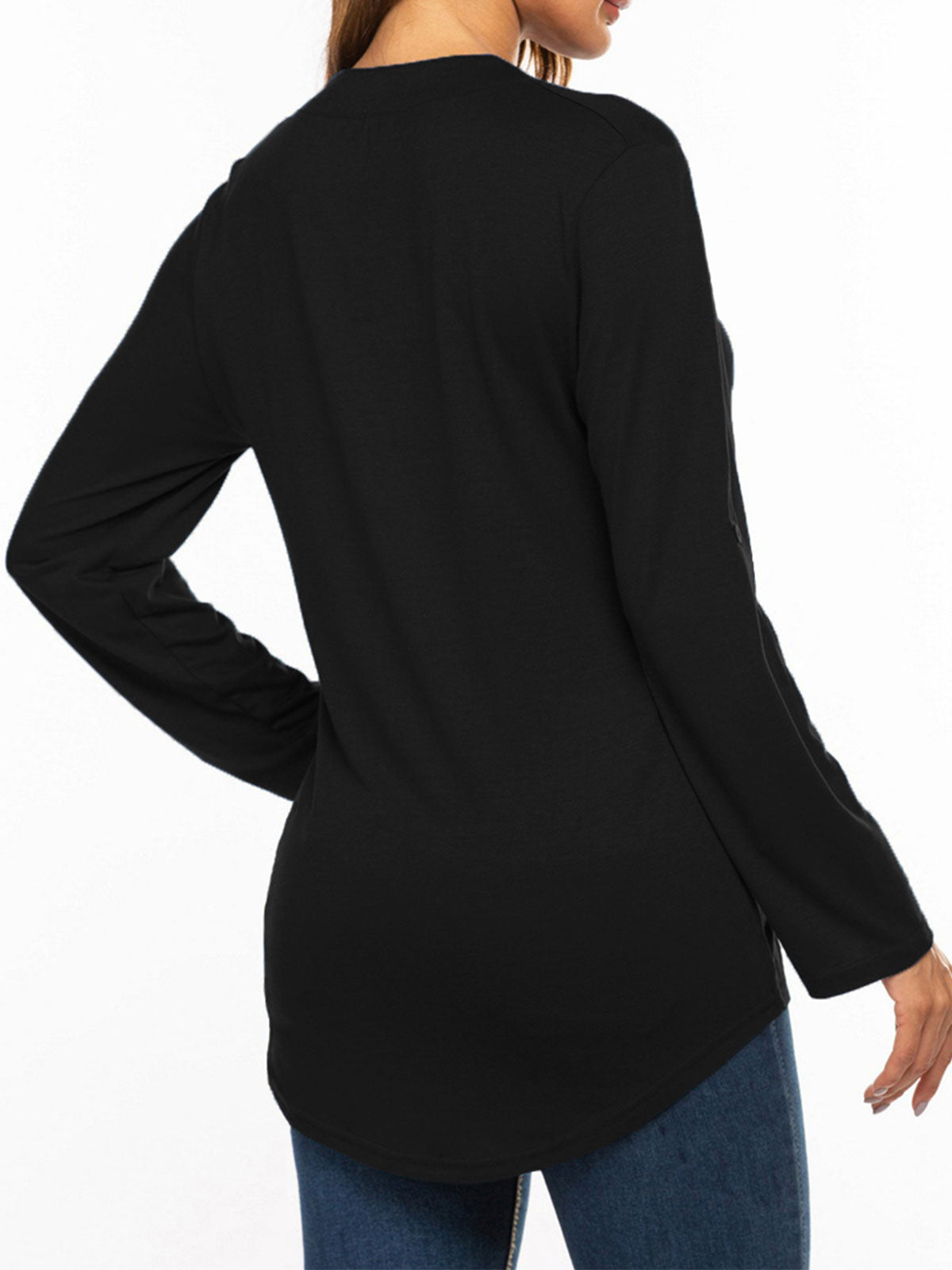 3/4 Sleeve Plain V Neck Tops