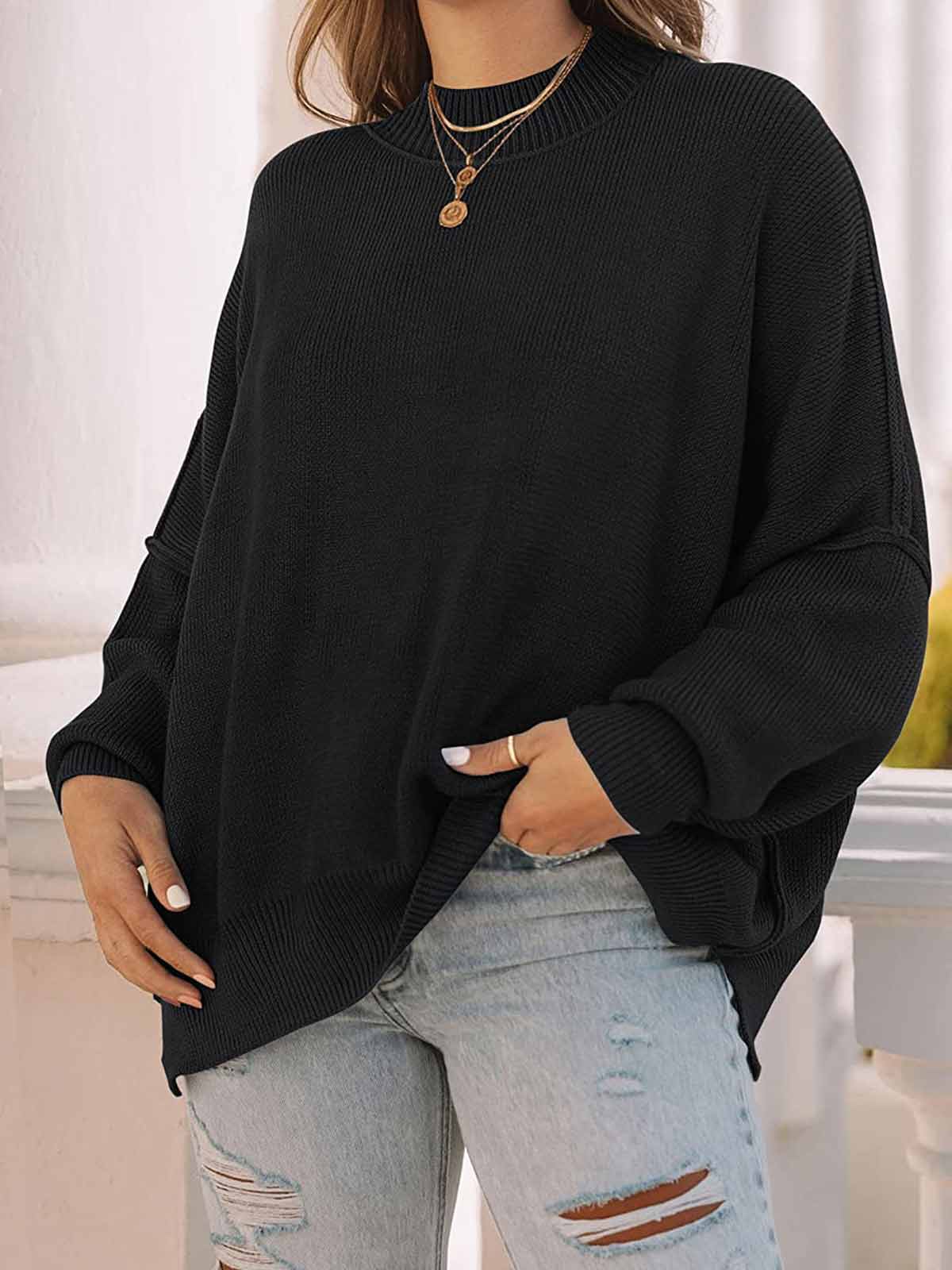 Side Slit Knit Balloon Sleeve Sweater