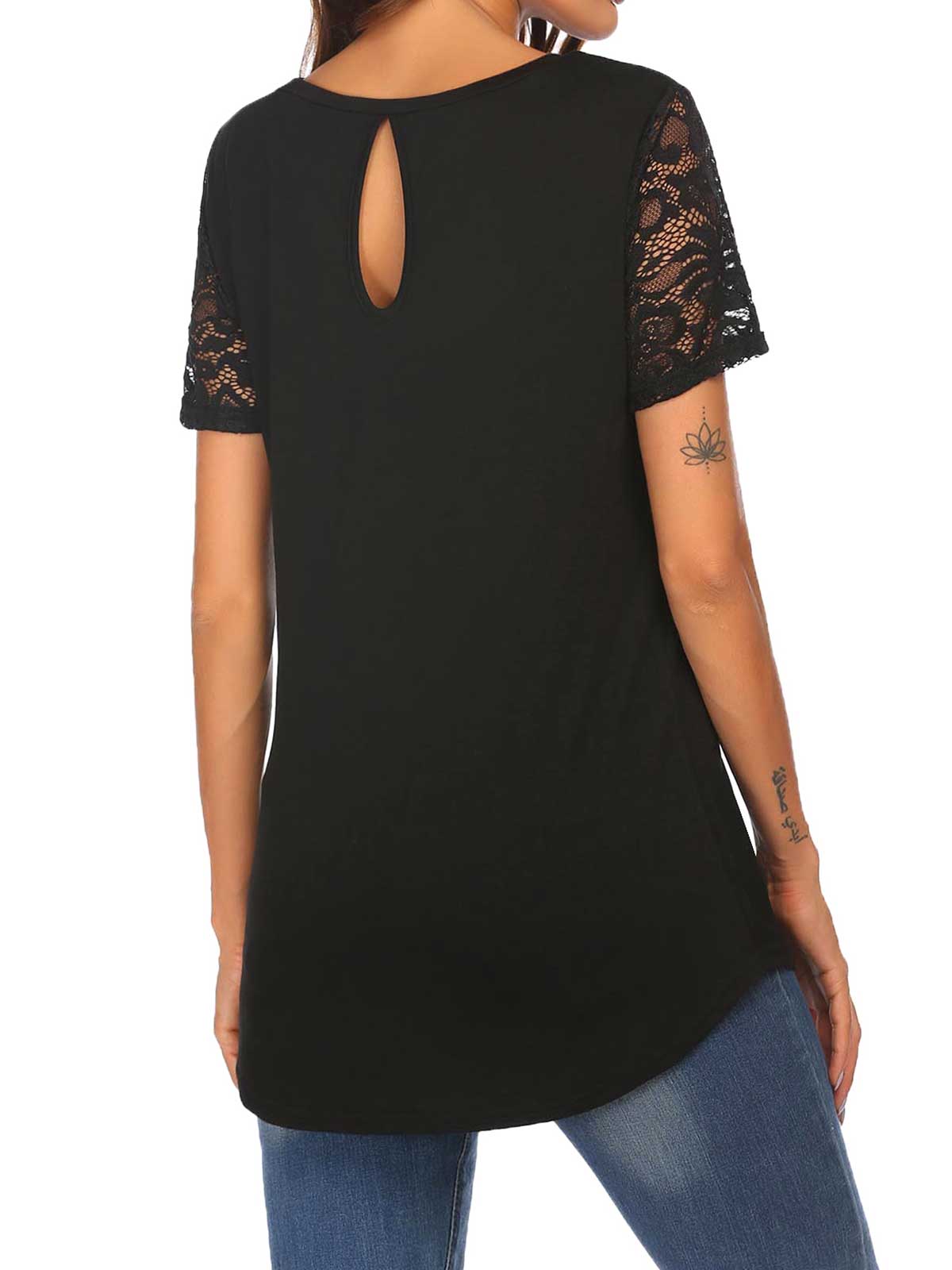 Lace Sleeve Hollow Back T-shirt