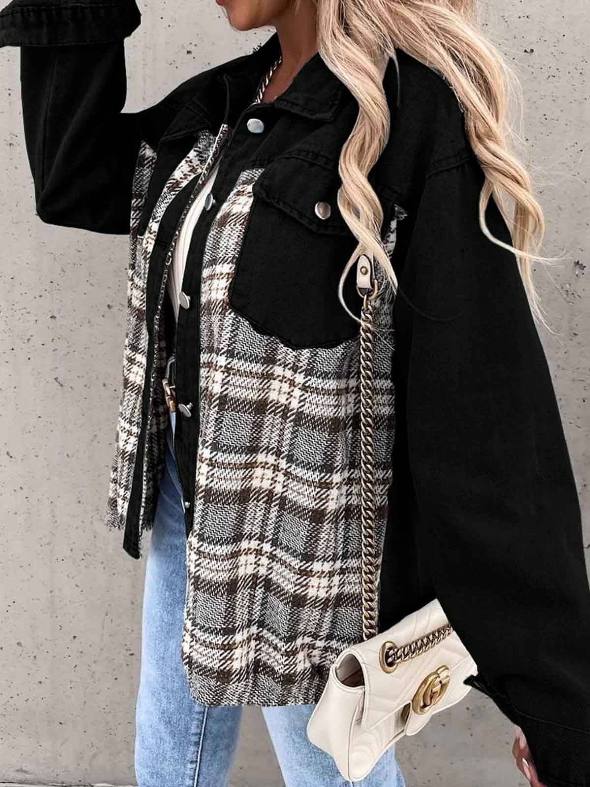 Plaid Button Down Denim Jacket