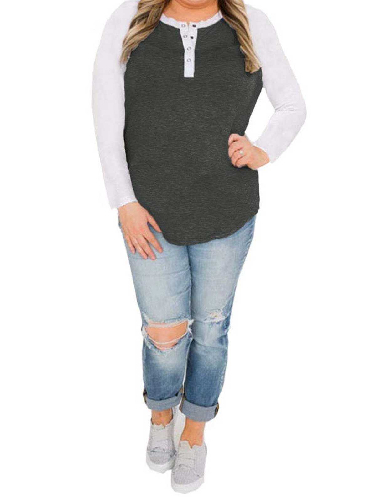 Plus Size Button Down Raglan Sleeve Tops