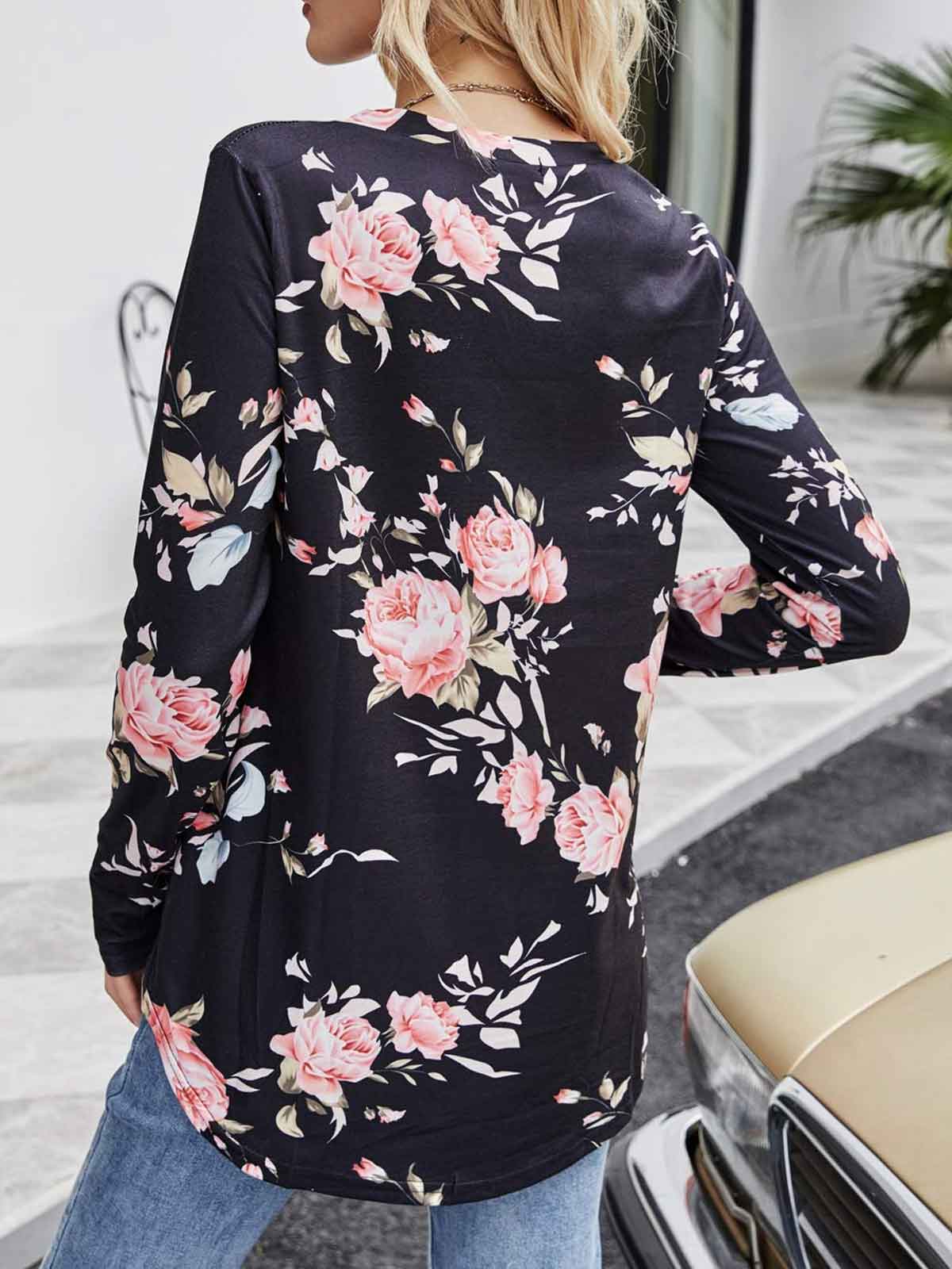 Floral Print V Neck Tops