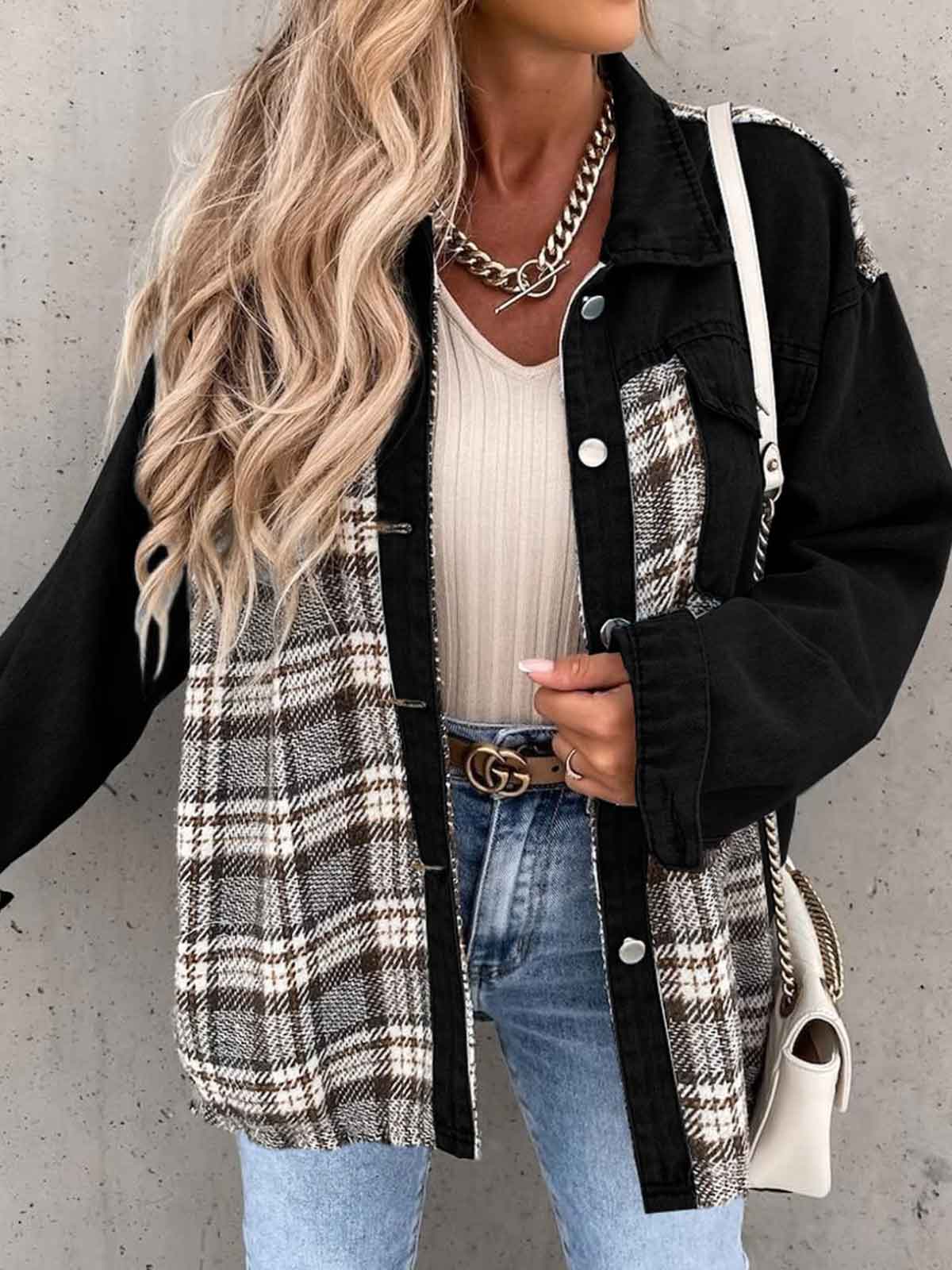 Plaid Button Down Denim Jacket