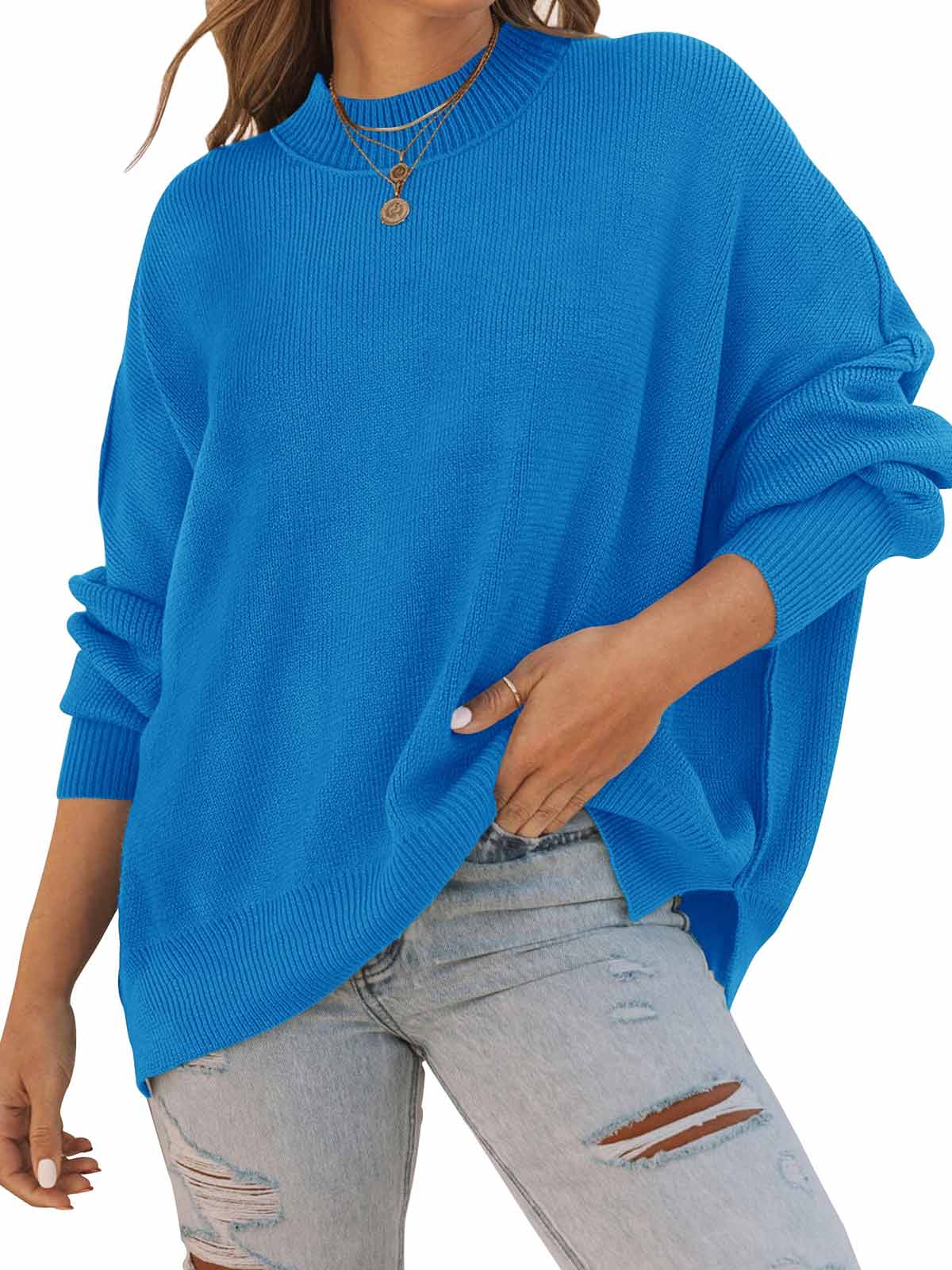 Side Slit Knit Balloon Sleeve Sweater