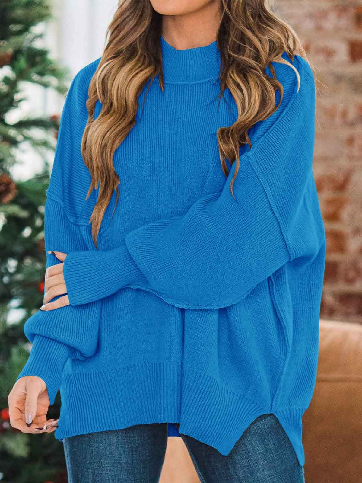 Side Slit Knit Balloon Sleeve Sweater