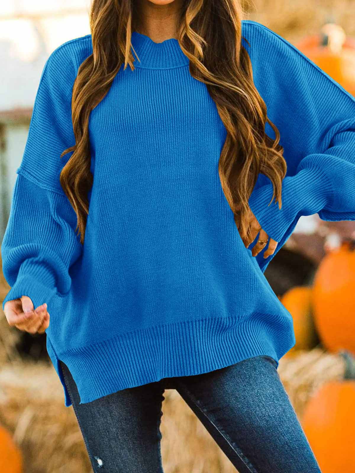 Side Slit Knit Balloon Sleeve Sweater