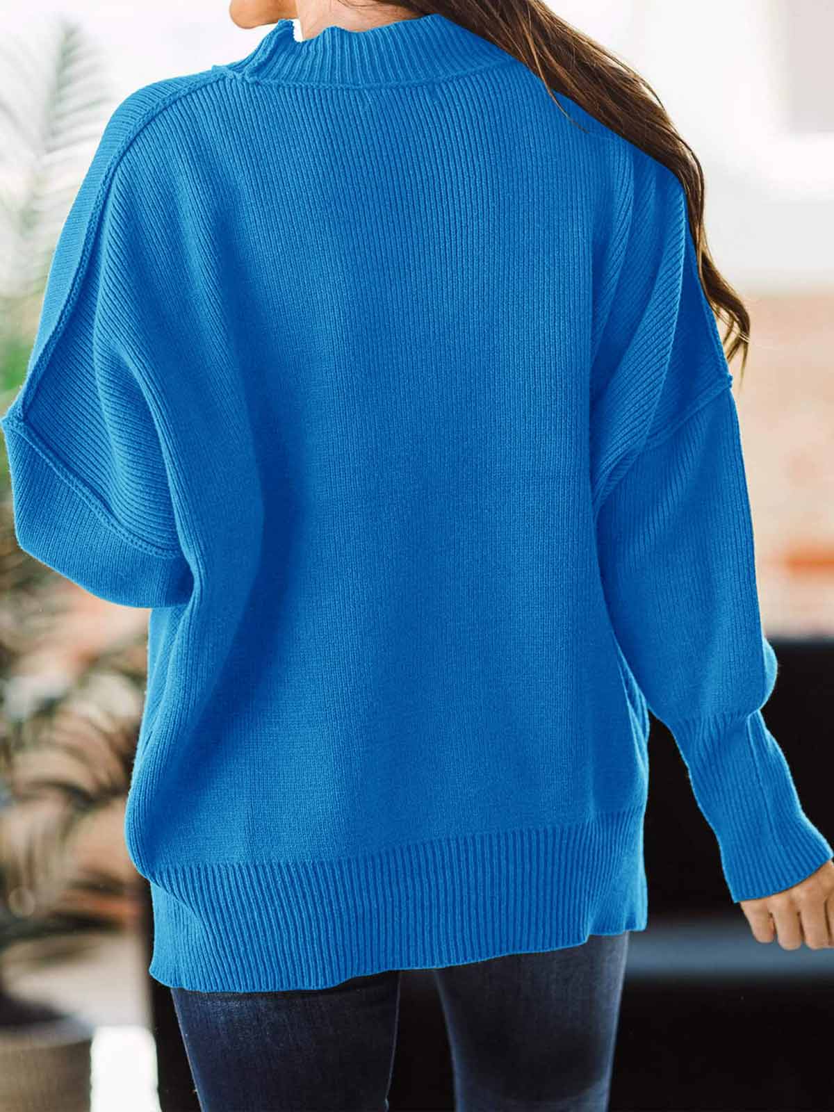 Side Slit Knit Balloon Sleeve Sweater