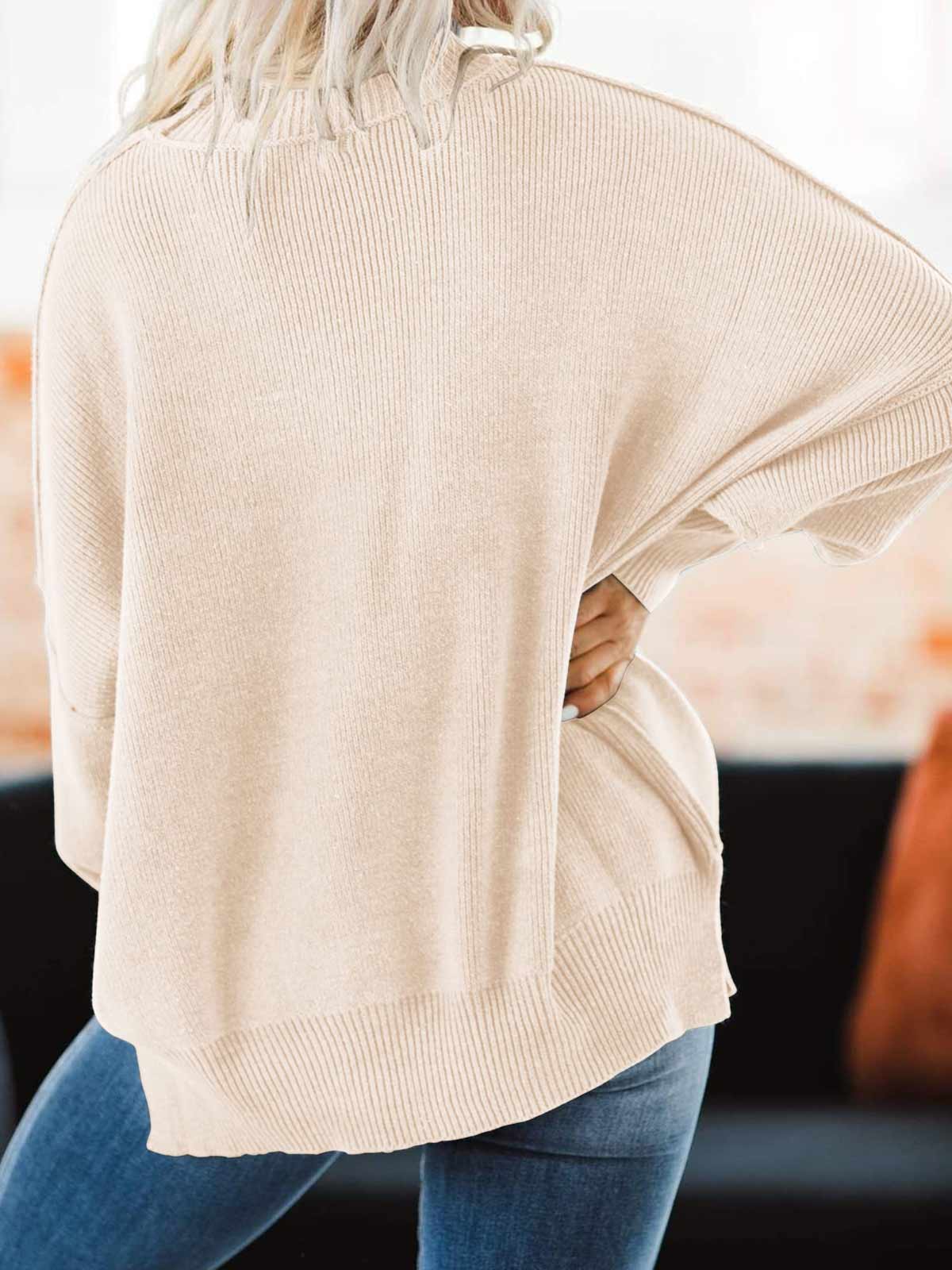 Side Slit Knit Balloon Sleeve Sweater