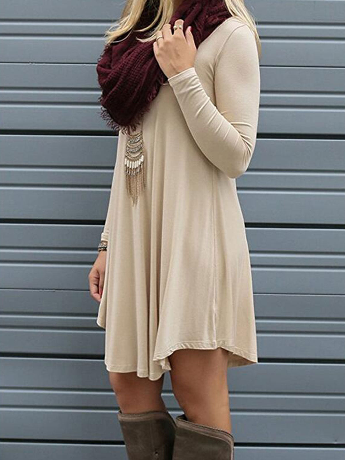 Ruffled Hem Long Sleeve Dress