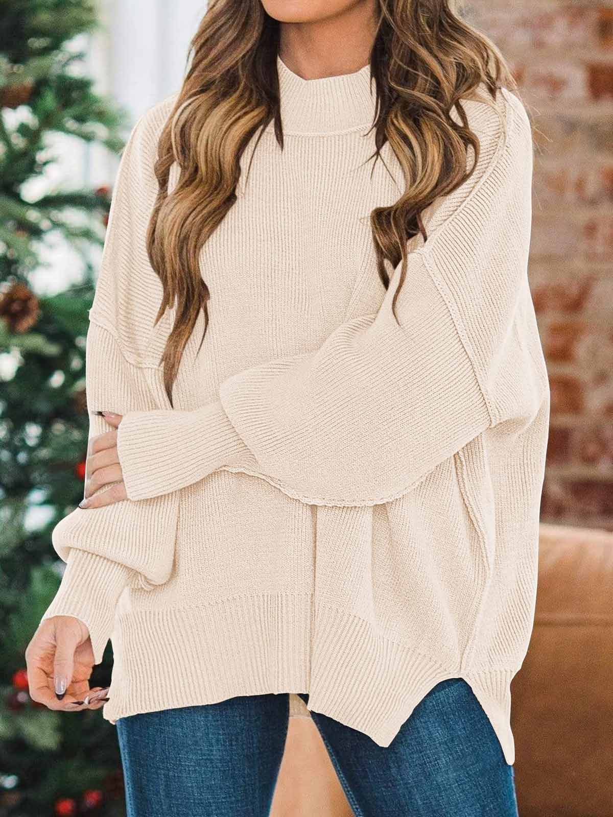 Side Slit Knit Balloon Sleeve Sweater