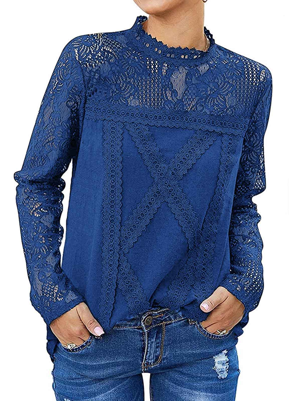 Lace Sleeve Solid Color Tops