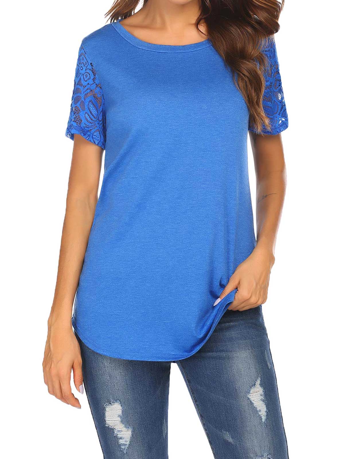 Lace Sleeve Hollow Back T-shirt