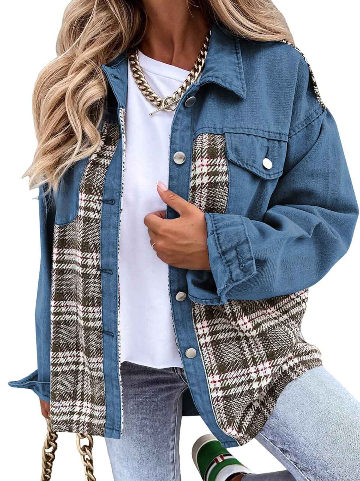 Plaid Button Down Denim Jacket