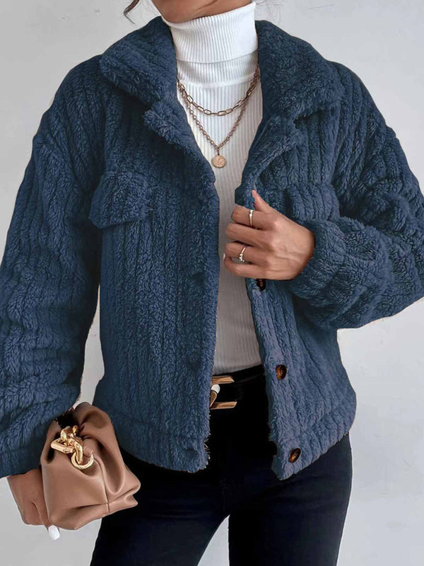 Fluffy Fleece Lapel Button Down Jacket