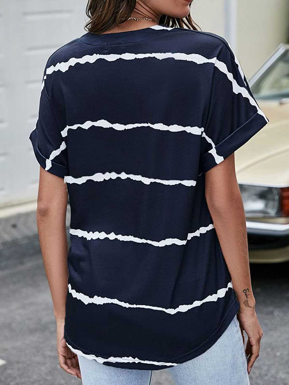 Striped V Neck T-shirt