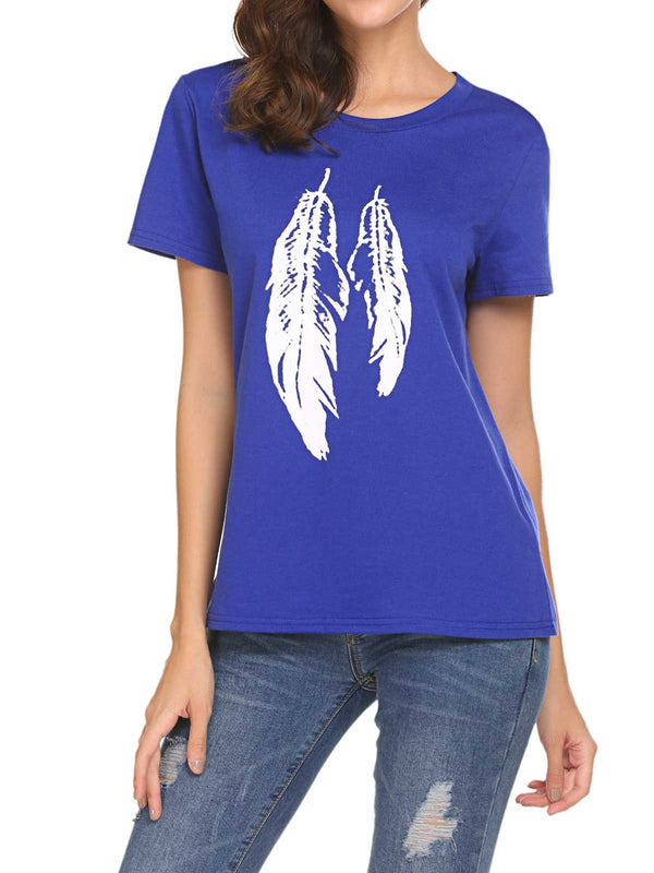 Feather Print Plain T-shirt