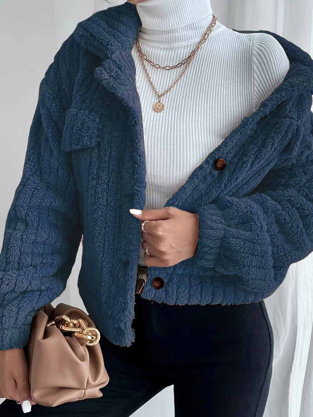 Fluffy Fleece Lapel Button Down Jacket