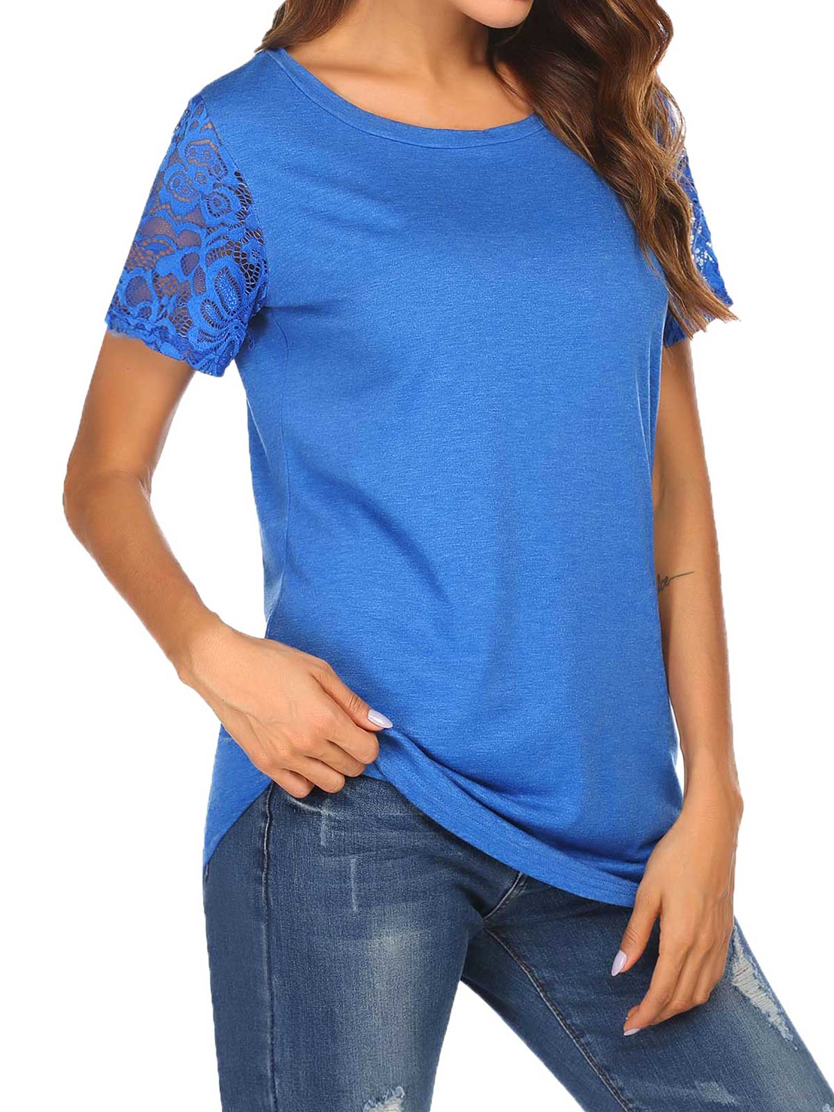 Lace Sleeve Hollow Back T-shirt