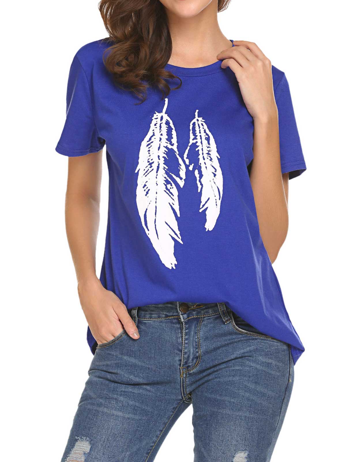 Feather Print Plain T-shirt