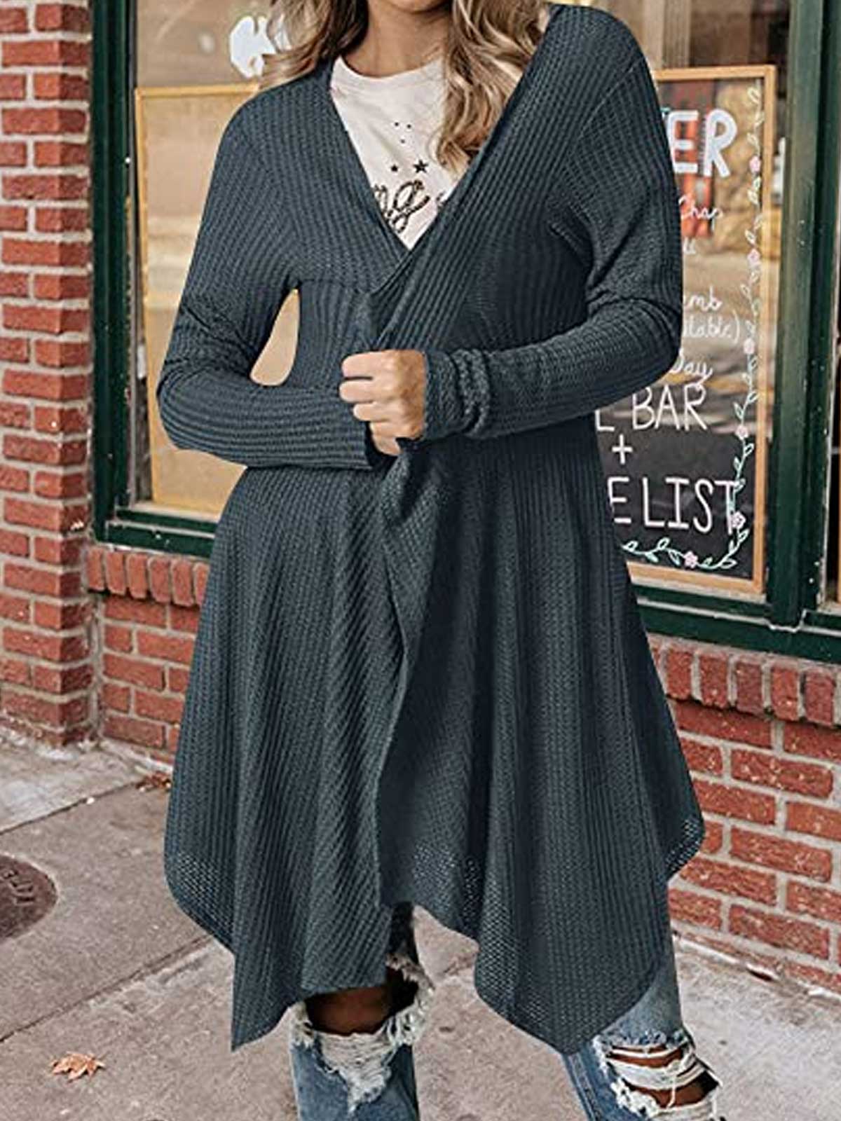 Irregular Hem Front Open Cardigan