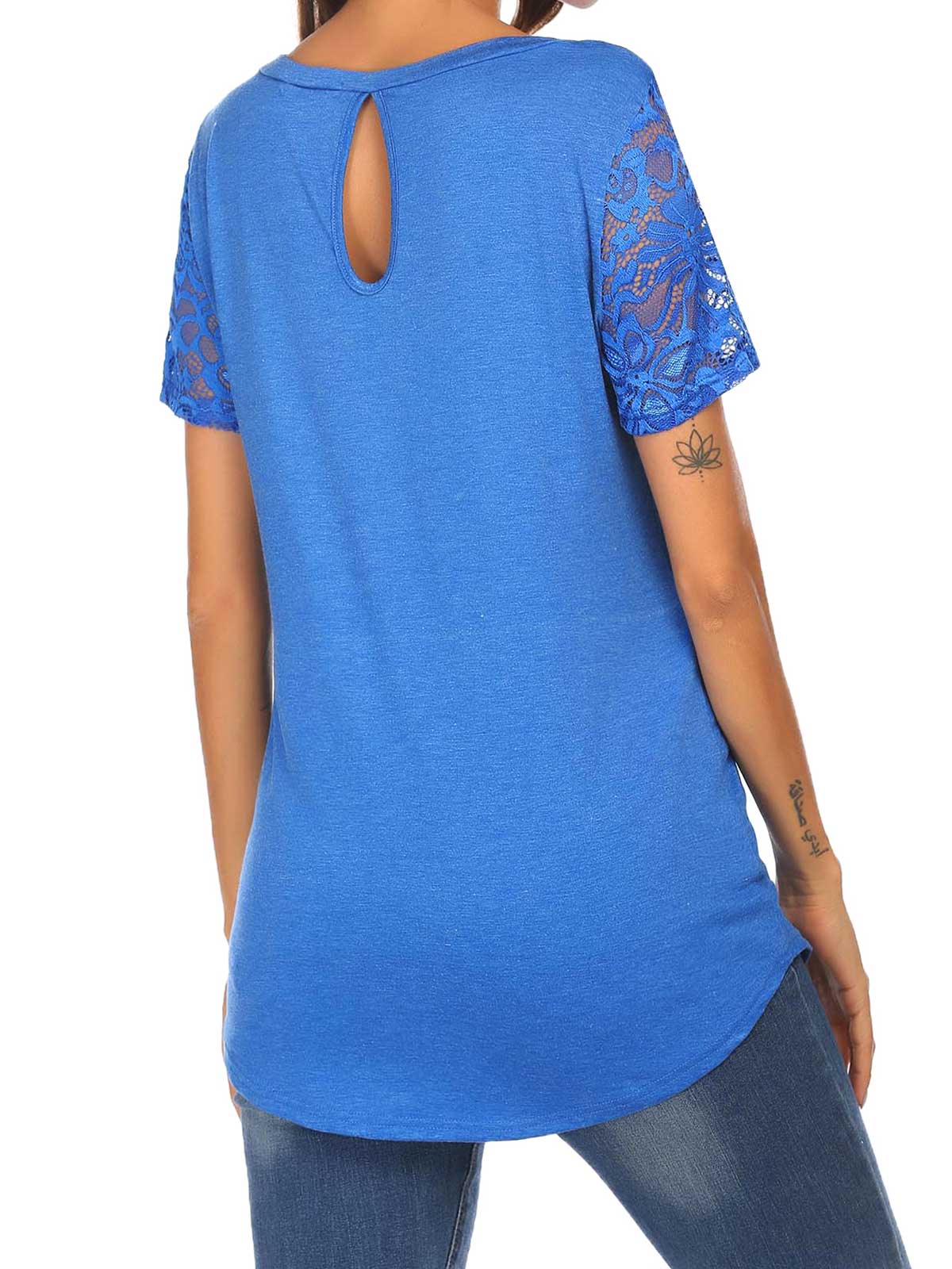 Lace Sleeve Hollow Back T-shirt