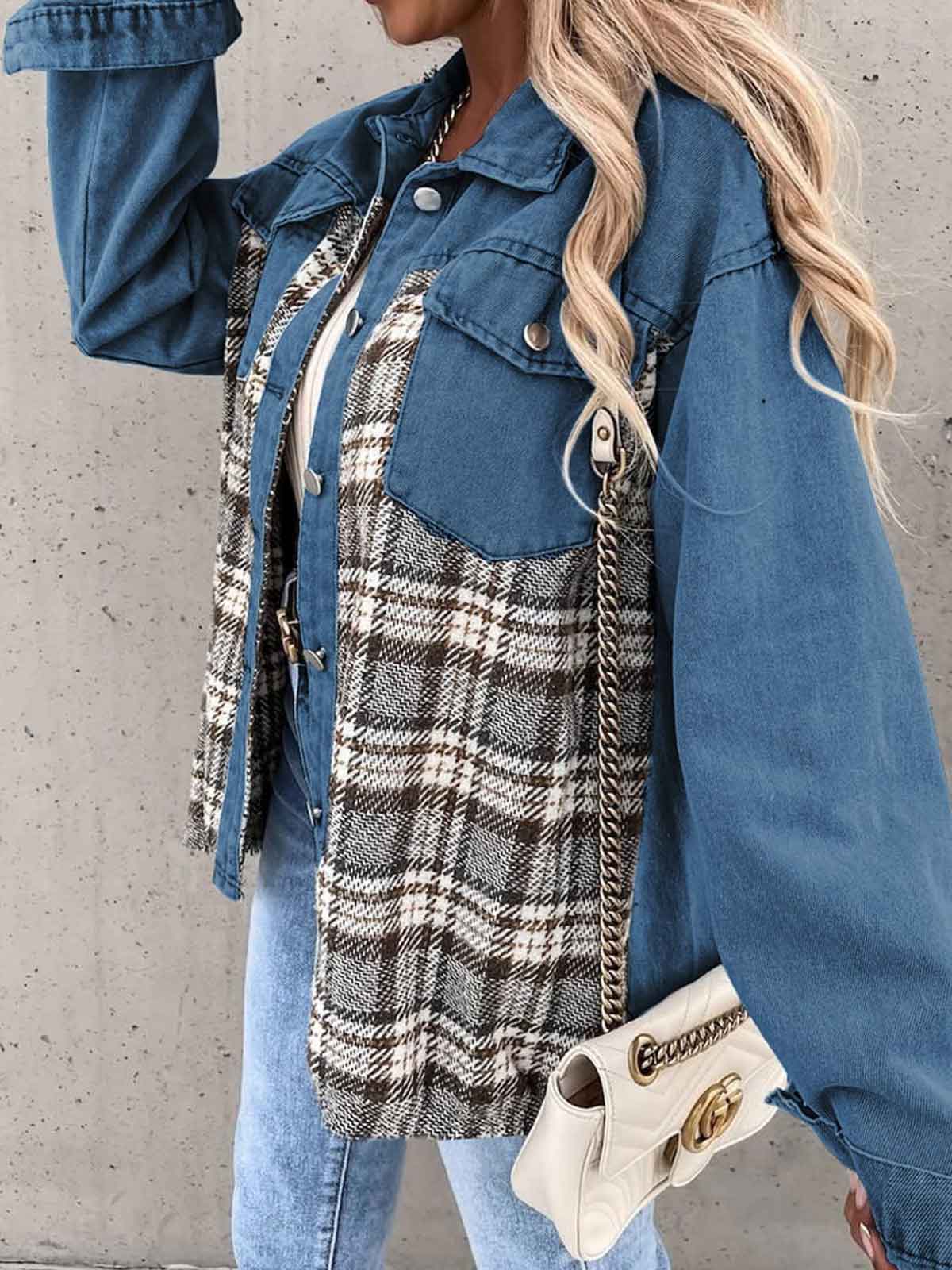 Plaid Button Down Denim Jacket