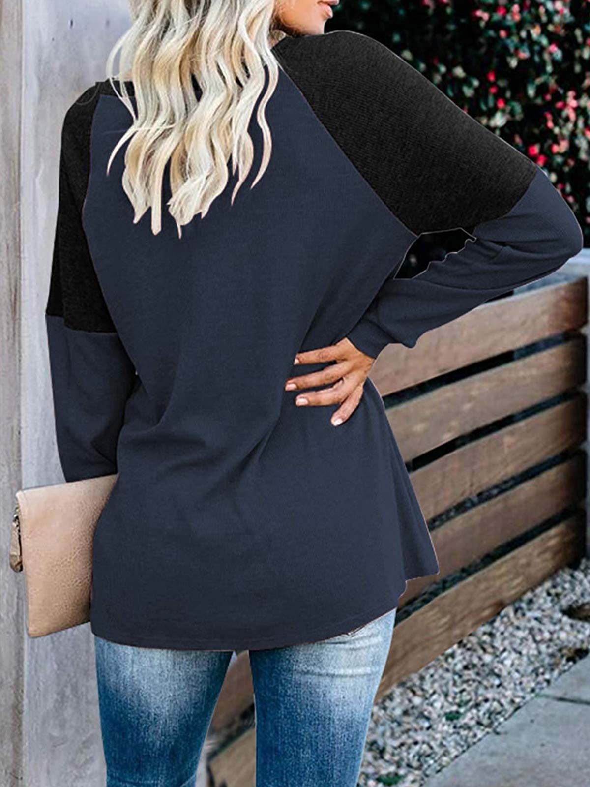 Khaki Colorblock Long Sleeve Tops