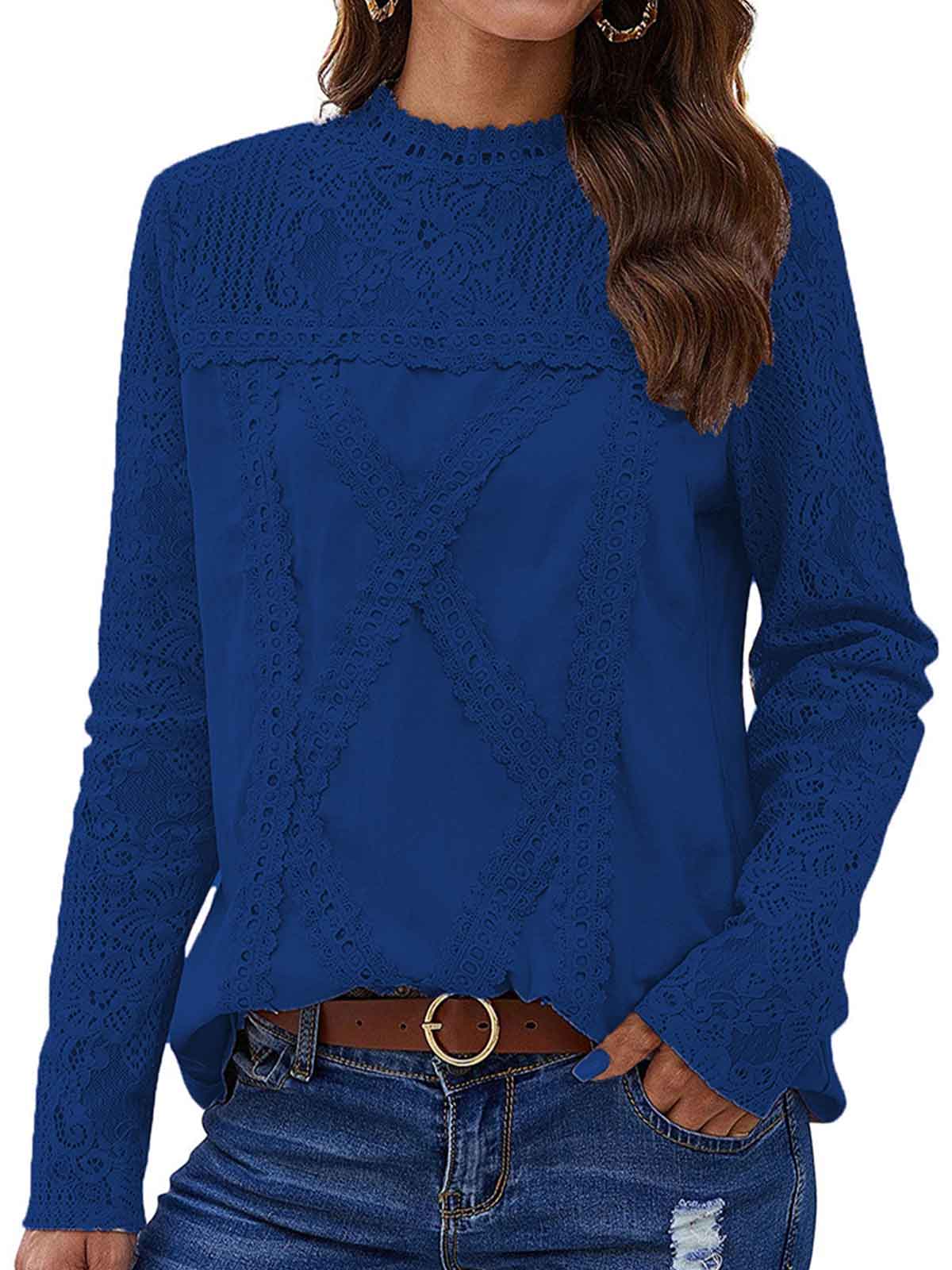 Lace Sleeve Solid Color Tops