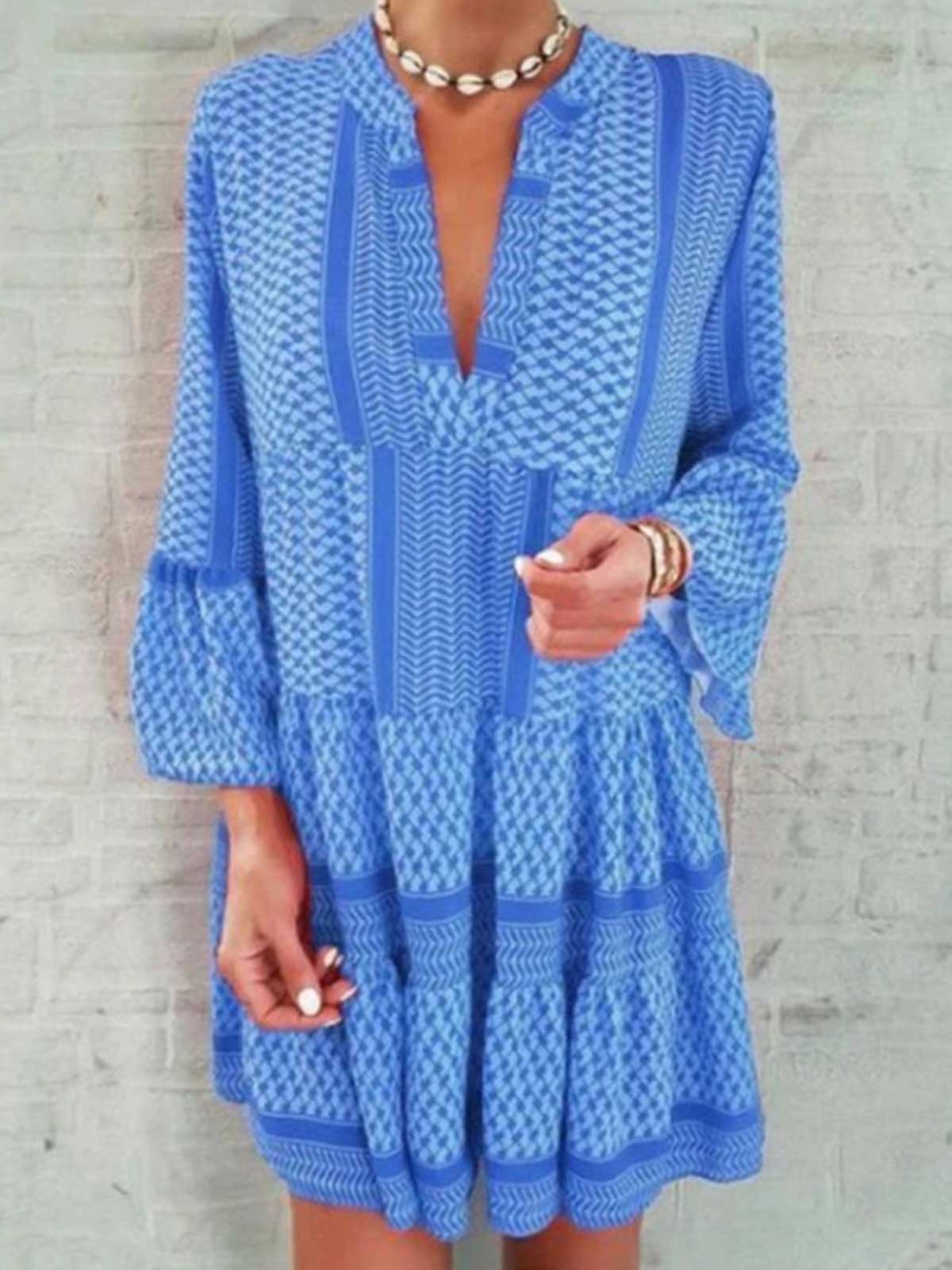 Bohemian Ruffle Sleeve V-neck Dress