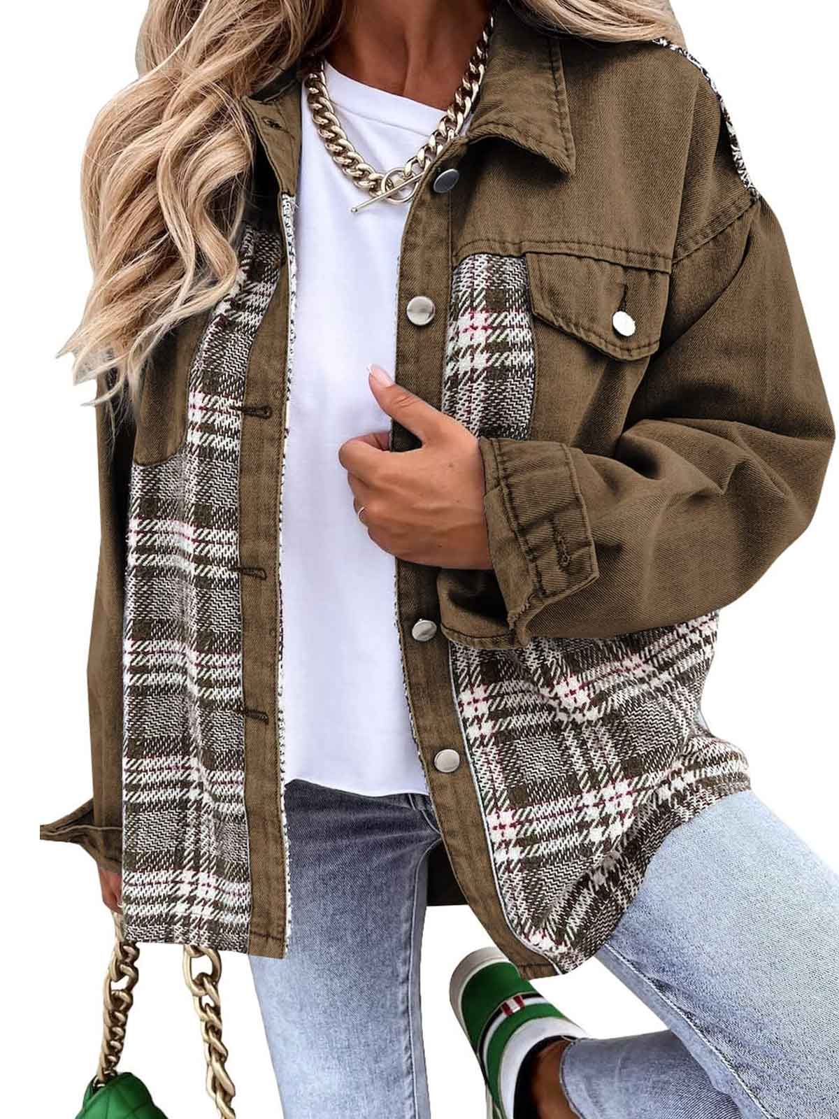 Plaid Button Down Denim Jacket