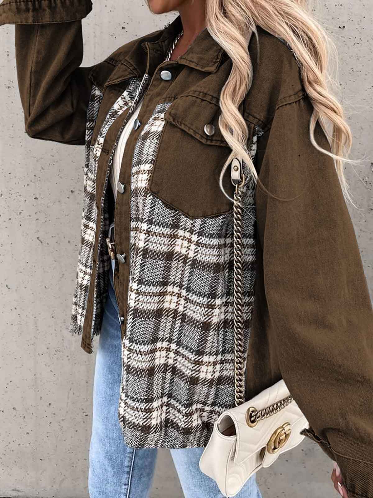 Plaid Button Down Denim Jacket