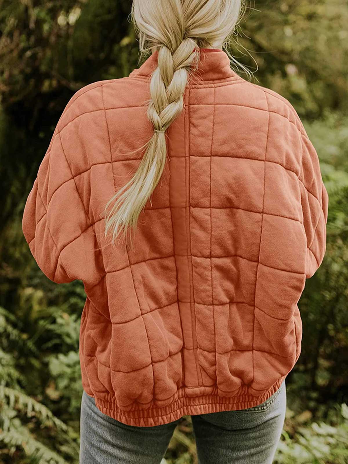 Open Zip Solid Color Padded Jacket