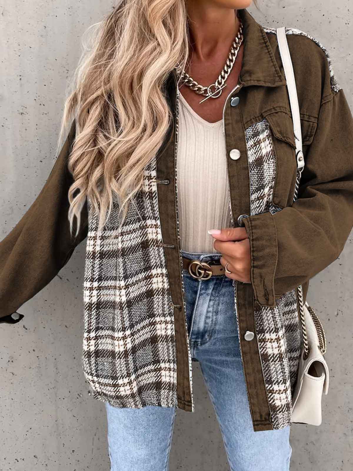 Plaid Button Down Denim Jacket